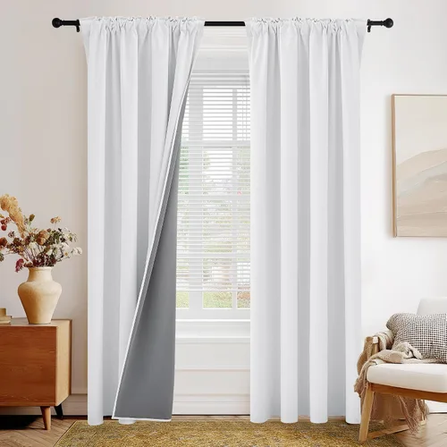 Vista 45 de PONY DANCE Cortinas de lino 100% opacas de 63 pulgadas de largo para dormitorio, sala de estar, oscurecimiento completo, bolsillo para barra