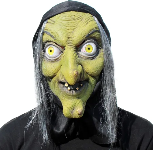Vista 4 de PartyHop - Máscara de bruja de anciana - Disfraz de cosplay de terror aterrador de Halloween