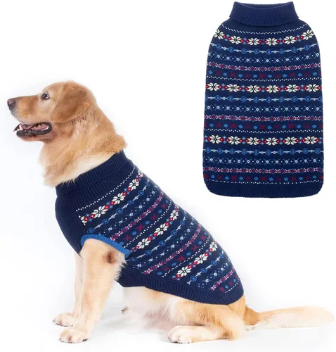 Vista 9 de BINGPET Suéter para Perro - Ropa Navideña de Invierno Cálida para Perros - Suéter de Cuello de Tortuga para Perros Pequeños, Medianos y Grandes