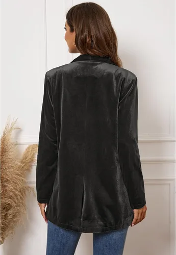 Vista 4 de GRAPENT Chaquetas de terciopelo para mujer, de negocios, casual, de gran tamaño, chaqueta de traje largo elegante, chaqueta de trabajo y oficina