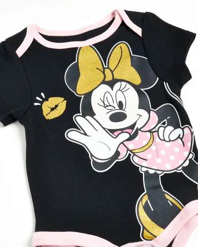 Vista 4 de Disney Body de Minnie Mouse para bebés y niñas Paquete de 3 mamelucos de pelo fácil cambio de pañales Multi