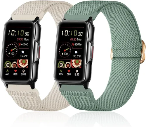 Vista 8 de Paquete de 2 correas elásticas de nailon compatibles con reloj inteligente Mindrose H80 de 1.47 pulgadas, correas de reloj elásticas suaves