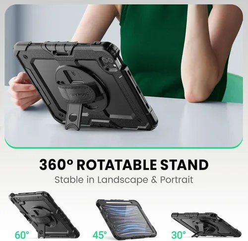 Vista 4 de SEYMAC Funda para iPad Pro 11 de 4ª, 3ª, 2ª, 1ª generación (2022/2021/2020/2018), funda protectora de cuerpo completo a prueba de golpes con Negro
