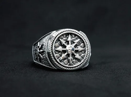 Vista 2 de Anillo de plata de ley 925 con diseño de estrella mágica gótica del caos, talla 6-15