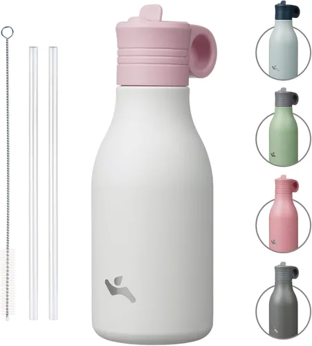 Vista 36 de Konokyo Botella de agua de acero inoxidable de 12 onzas con popote, botella de agua de viaje de metal aislada, reutilizable y a prueba de fugas, sin