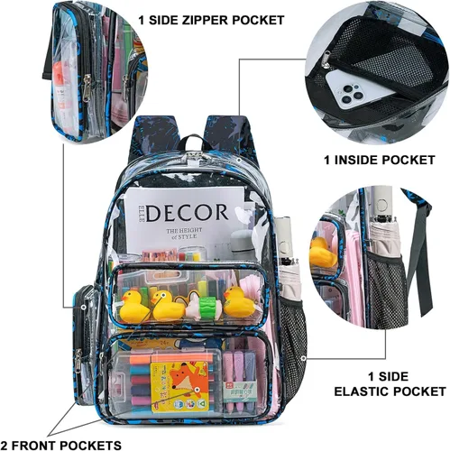 Vista 189 de CAMTOP Mochila transparente resistente y transparente para estudiantes, escuela, trabajo, festival, viajes, deportes, Beige, Mediana, Camtop Mochila