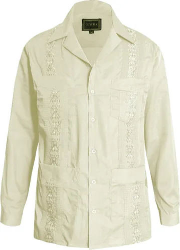 Vista 24 de Guytalk Camisa de boda mexicana de manga larga con botones de guayabera cubana para hombre