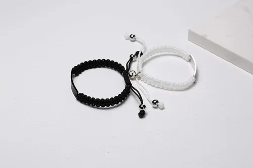 Vista 5 de XUANPAI Engraved Handmade Matching Couples Rope Braided ID Bracelets Set Anniversary Personalized Gift for Him and Her