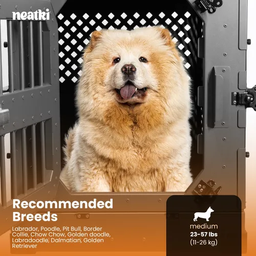 Vista 3 de Jaula plegable de 34 pulgadas para perros, de aluminio con recubrimiento en polvo con bloqueo seguro y bandeja extraíble, portátil para uso en Negro