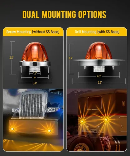 Vista 8 de Partsam Kit de 2 piezas de luces LED de señal de giro laterales de color ámbar con lente de vidrio de sandía, con bisel y base de acero inoxidable
