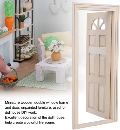 Vista 4 de Puerta de casa de muñecas, 1:12 casa de muñecas de madera en miniatura simulada puerta mini ventana modelo juguete accesorio Cargostrap casa