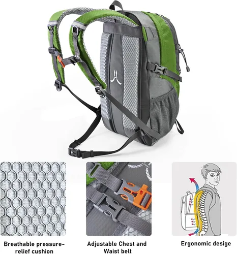 Vista 2 de N NEVO RHINO Mochila de senderismo 20L resistente al agua, mochila de día ligera para viajes, mochila pequeña para hombres y mujeres