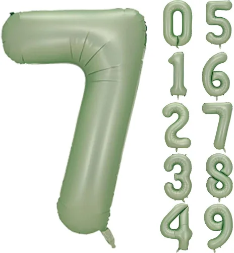 Vista 14 de Globos de números verde salvia para decoración de fiesta de cumpleaños de 40 pulgadas, globo grande del número 0