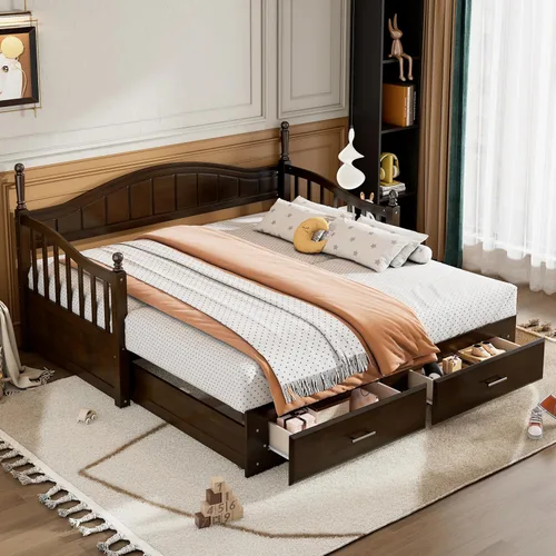 Vista 3 de Harper & Bright Designs Sofá cama individual de los años 80 y 90 con nido, base de cama extensible con 2 cajones de almacenamiento, cabecera Blanco