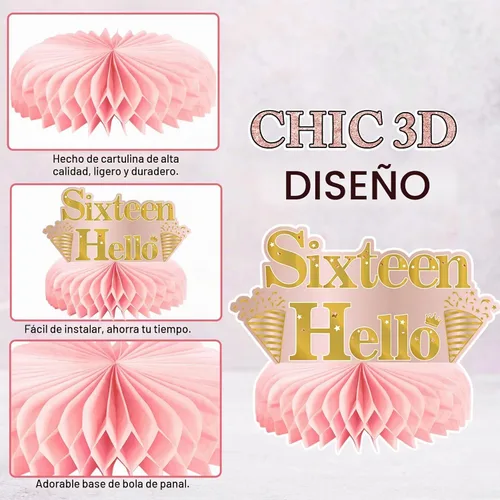 Vista 4 de 9 piezas de decoración de cumpleaños número 16 para niñas, centros de mesa de feliz cumpleaños de 16 años, suministros de fiesta, decoración de mesa