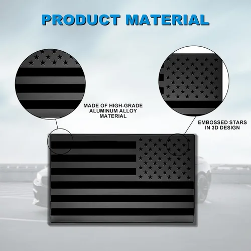 Vista 3 de 2 paquetes de calcomanías de emblema de bandera americana negra en 3D con relieve en metal, adhesivos mate negros compatibles con Jeep, camionetas