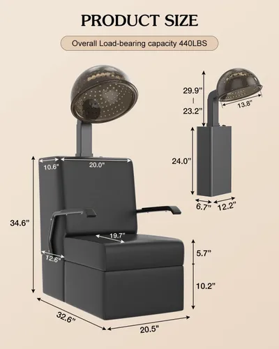 Vista 2 de Paddie Silla profesional para secador de pelo para salón, ángulo y altura y temperatura ajustable 1000 W, temporizador de 60 minutos