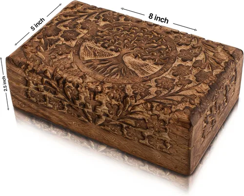 Vista 5 de Gran regalo de cumpleaños, caja de joyería decorativa de madera hecha a mano, organizador de joyas tallado en árbol de la vida, caja de recuerdos
