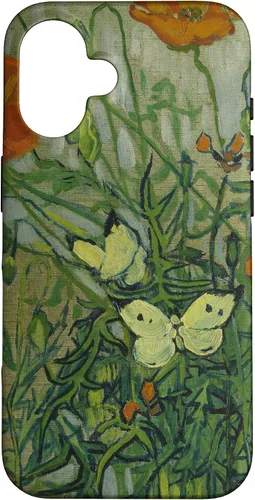 Vista 32 de Vincent Van Gogh - Carcasa para iPhone 17, diseño de mariposas y amapolas
