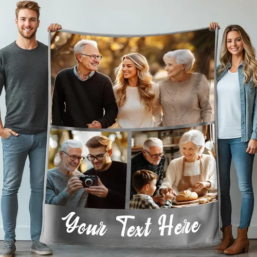 Vista 10 de Mantas personalizadas con 1 foto y texto impreso en Estados Unidos Manta personalizada con imagen de 30 x 40 pulgadas Mantas personalizadas