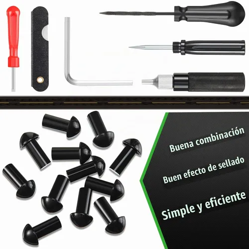 Vista 5 de Landhoow Kit de reparación de neumáticos de 19 piezas, juego de tapones de hongos, kit de herramientas de reparación de pinchazos de neumáticos sin