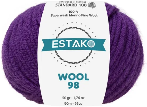 Vista 6 de Estako Wool 98 (paquete de 4 madejas) 100% lana merino superwash lana merino de peso medio suave hilo para tejer y ganchillo (4 x 1.76 onzas)