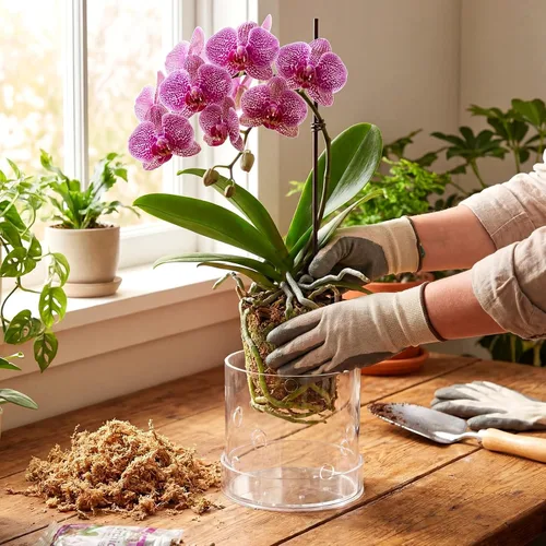 Vista 4 de Maceta de orquídea acrílica transparente de 5 pulgadas con agujeros