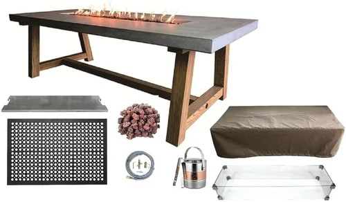 Vista 73 de Elementi+ Mesa de Fuego de Gas Colorado de Hormigón Fundido de 56" Rectangular, Hoguera al Aire Libre con Ignición Electrónica Incluye Cubierta