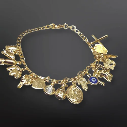 Vista 5 de Azabache - Pulsera de protección con dije de mano Figa chapada en oro de 14 quilates, protege del mal de ojo para mujeres