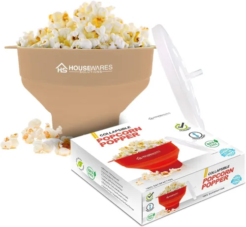 Vista 11 de BRENSTEN - Tazón plegable de silicona para palomitas de maíz con aire caliente para microondas con tapa y asas - Aqua