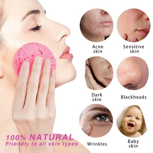 Vista 4 de 50 esponjas faciales comprimidas, esponjas faciales de celulosa blanca GAINWELL 100% naturales, esponjas cosméticas de spa para limpieza facial