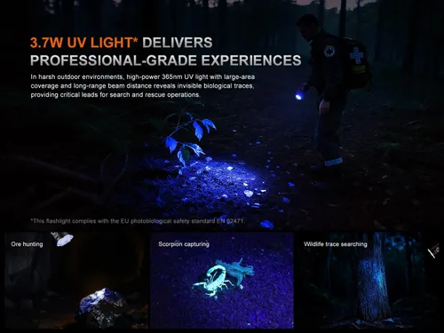Vista 5 de Fenix LR35R Pro Linterna ultra brillante de 10,000 lúmenes con luz roja y luz UV, y organizador Lumentac