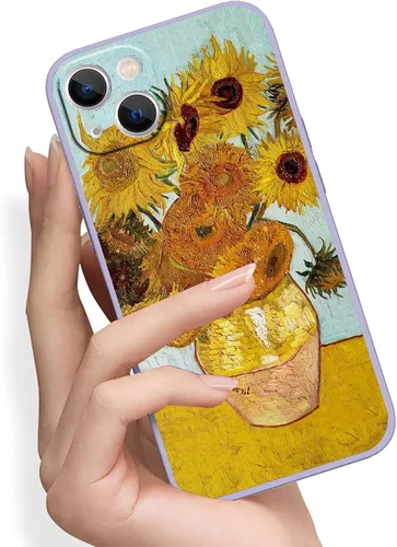 Vista 2 de Funda compatible con iPhone 14 Plus, funda para teléfono Van Gogh con diseño de flor de almendra, diseño estético y floral para iPhone, funda Girasol