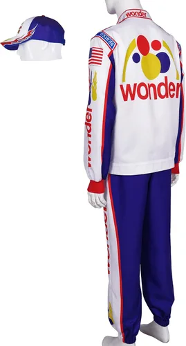 Vista 4 de Qosivfey Disfraz completo de Ricky Bobby para adultos, disfraz de carreras de Ricky Bobby de Talladega Nights, accesorios para fiesta de Halloween