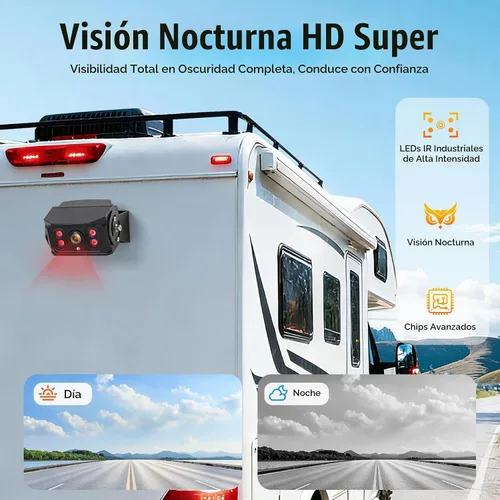 Vista 5 de Sistema de cámara de respaldo con cable AHD1080P de 7 pulgadas, cámara de visión trasera DVR, visión nocturna IR impermeable IP69, 20G a prueba