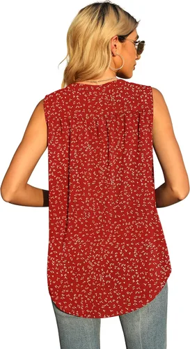 Vista 4 de QUEZHU Blusa de verano sin mangas de gasa para mujer, holgada, casual, cuello en V, blusa