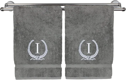 Vista 133 de Toalla de mano con monograma, regalo personalizado, 16 x 30 pulgadas, letra blanca bordada con diseño de corona en toalla negra, extra absorbente