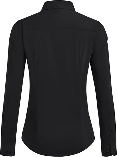 Vista 4 de siliteelon Camisas con botones para mujer, camisas de vestir de algodón de manga larga para mujer, sin arrugas, blusa de trabajo elástica