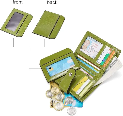 Vista 2 de BOSTANTEN - Billetera de cuero para mujer con bloqueo RFID, pequeña, con cremallera, de bolsillo, para tarjetas, con ventana para documento