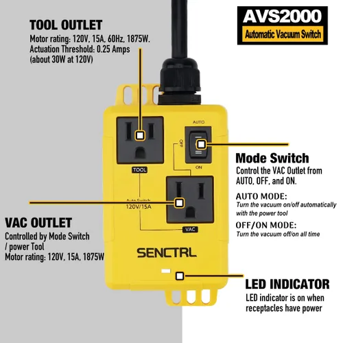 Vista 3 de SENCTRL Interruptor Automático de Vacío Permite que las Herramientas Eléctricas/Sierra de Mesa Enciendan y Apaguen la Aspiradora/Accesorio