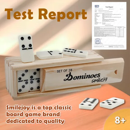 Vista 4 de Smilejoy Juego de dominó para adultos, juego de dominó para juegos de mesa clásicos, juego de dominó doble 6 con 28 piezas y estuche de madera