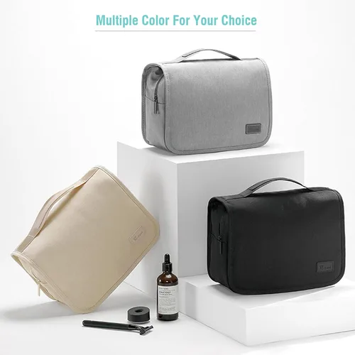 Vista 6 de L&FY Neceser portátil multifuncional para viaje, estuche de maquillaje y cosméticos, organizador de artículos de aseo, A-Negro