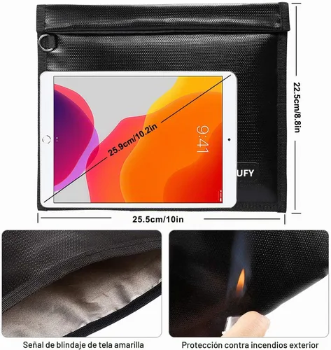 Vista 2 de Hodufy Faraday Bags 9.8 x 11 pulgadas, jaula Faraday ignífuga e impermeable, protector de llavero Faraday, emisión de señal de teléfono celular