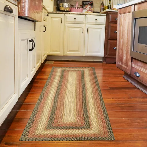 Vista 65 de Homespice Apple Pie - Alfombra ovalada roja de 2 x 3 pies, alfombra de cocina trenzada para decoración primitiva y rústica, reversible, yute sin