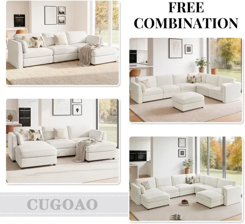 Vista 6 de CUGOAO Sofá biplaza extragrande de 83.5 pulgadas, sofás para sala de estar, sofá nube de felpilla de asiento profundo, sofá modular seccional, funda