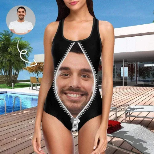 Vista 3 de Trajes de baño personalizados para mujer, trajes de baño personalizados con foto sin mangas, trajes de baño de una pieza personalizados