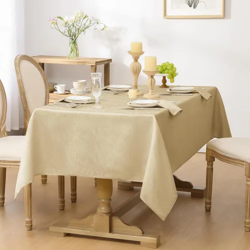 Vista 3 de Softalker Mantel rectangular de jacquard, diseño de remolinos, impermeable, resistente a las manchas, sin arrugas, tela de gran peso para Beige