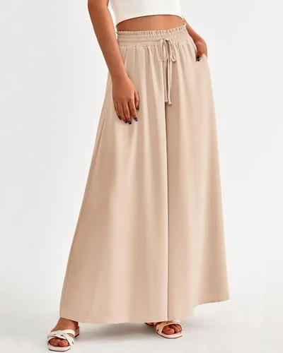 Vista 2 de BTFBM Pantalones casuales de cintura alta y pierna ancha para mujer, diseño floral, lisos, largos, palazzo, para descansar, playa, con bolsillo