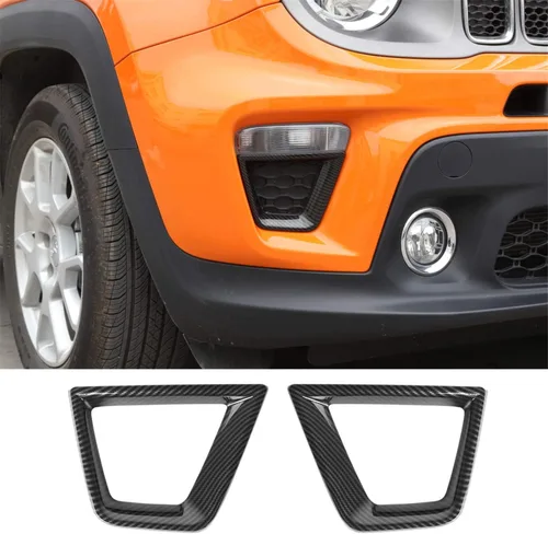 Vista 8 de YOCTM Accesorios para Jeep Renegade 2019 2020 2021, insertos de rejilla delantera, cubierta de malla + marco de luz antiniebla delantera + bisel