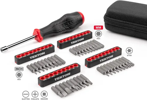 Vista 2 de TEKTON Juego de portapuntas y puntas de 1/4 pulgada con estuche, 37 piezas DBH93101